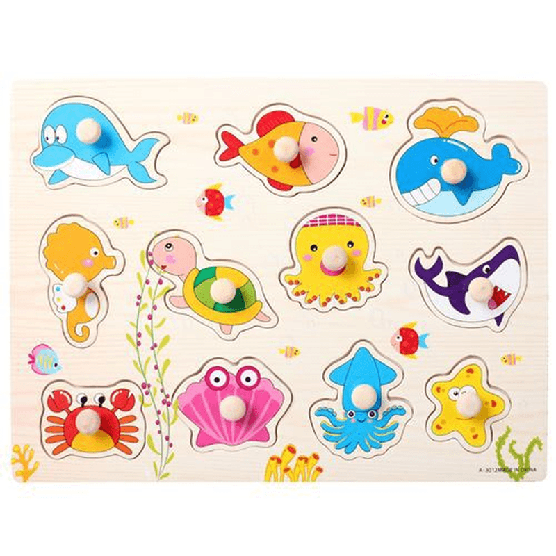 Early Childhood Educational Cognitive Animal Fruit Jigsaw Grab Board