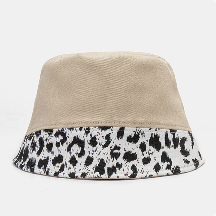 Women Patchwork Leopard Pattern Print Sun Hat Cotton Fashion All-Match Sunscreen Bucket Hat