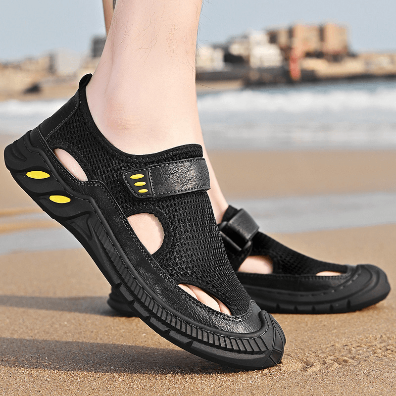 Men Mesh Casual Breathable Lightweight Closed Toe Non-Slip Soft Outdoor Sports Sandals