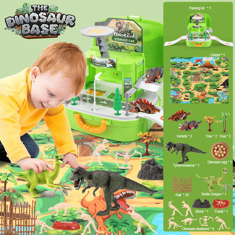 Children DIY Assembled Dinosaur Car Toy Building Model with Map Scene