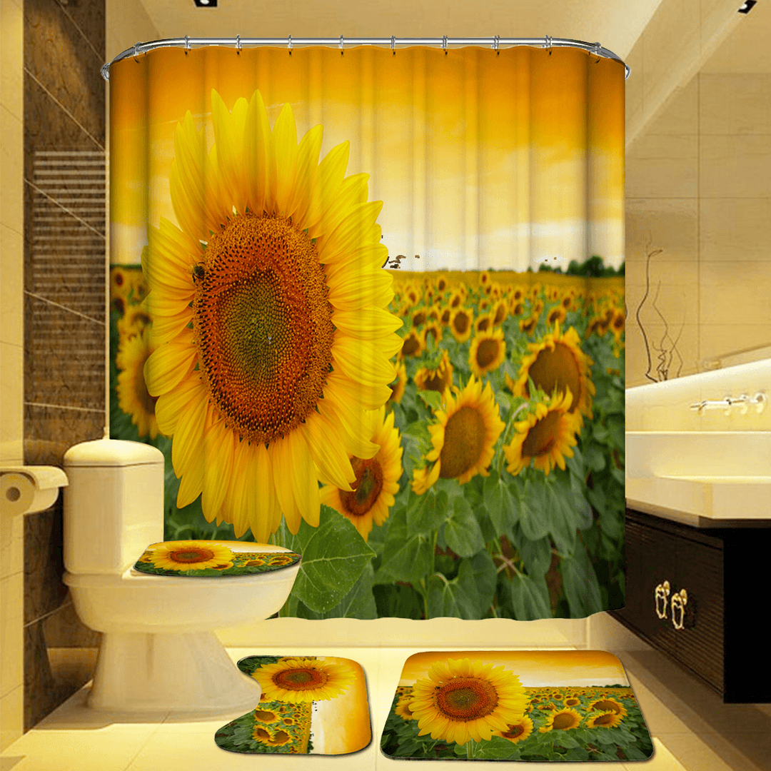 180X180Cm Sunflower Pattern Polyester Printing Waterproof Mildew Shower Curtain