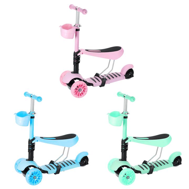 2-In-1 LED Kick Scooter Kids 3 Flashing Wheel Adjustable Height Balance Toddler Gift