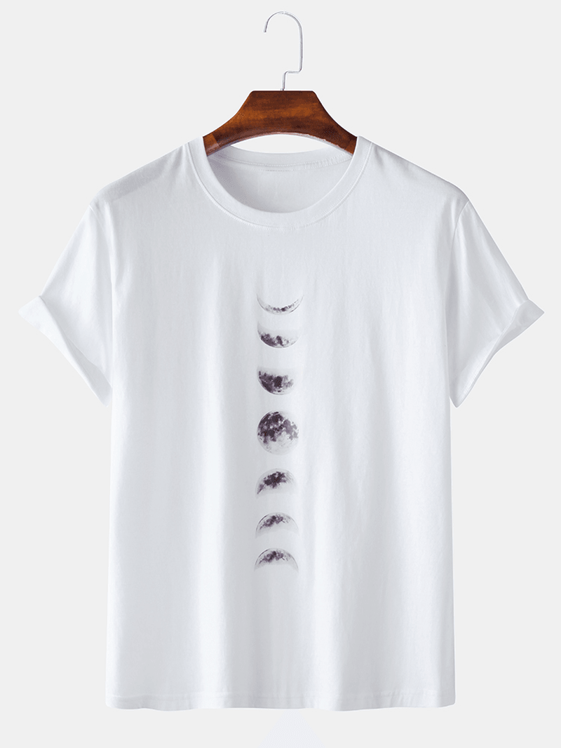 Mens 100% Cotton Moon Eclipse Printed Short Sleeve Graphic T-Shirts