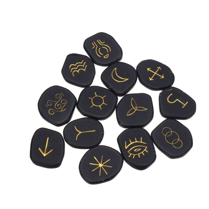 13Pcs Black Jasper Runes Gemstone Power Stones Rune Set Symbols Healing Crystals