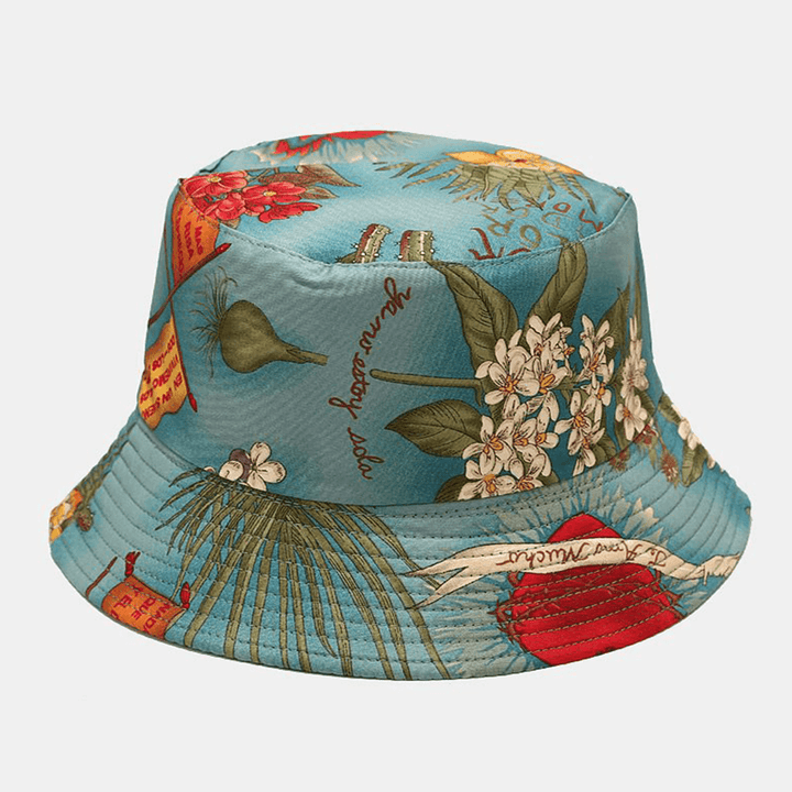 Women Double-Sided Summer UV Protection Marine Plant Pattern Casual Simple Sun Hat Bucket Hat