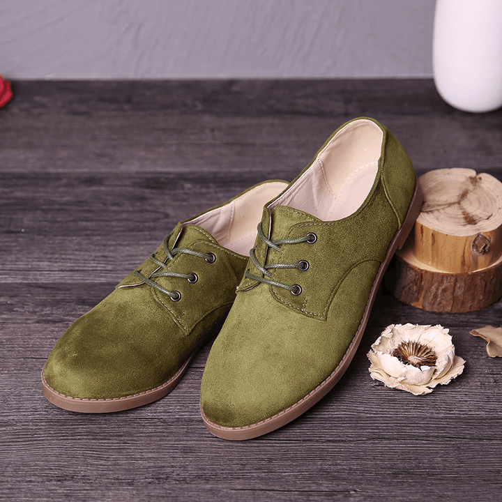 LOSTISY Suede Lace up Solid Color Casual Formal Flat Shoes