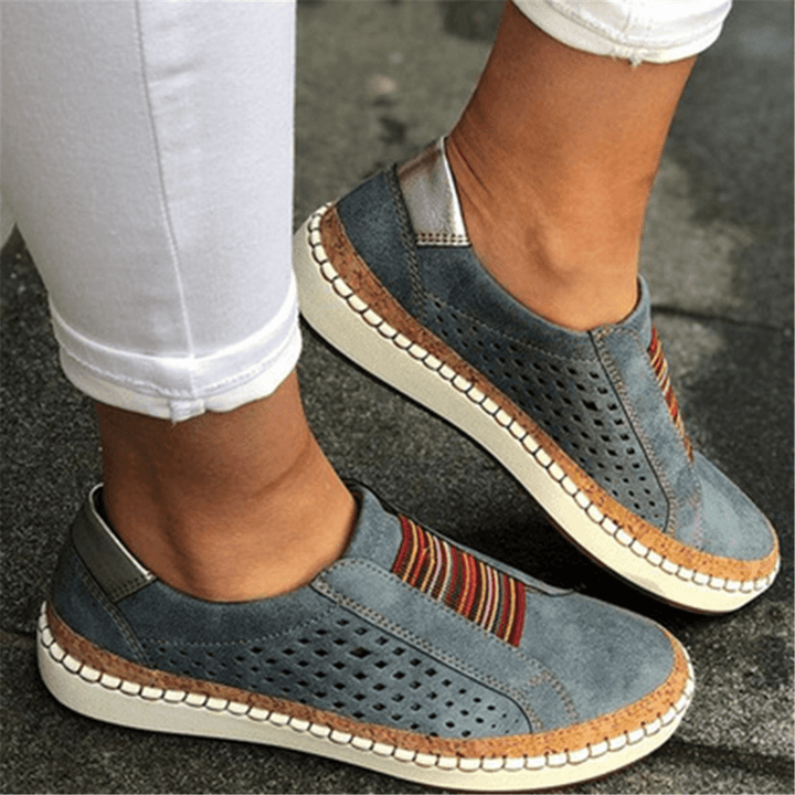 Large Size Women Comfortable Hollow Out Splicing Flat Loafers - MRSLM