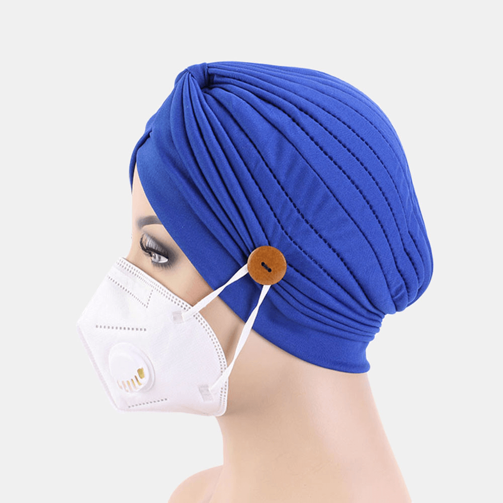 Solid Color Beanie National Style Button Mountable Ears Prevent Strangulation Bandana