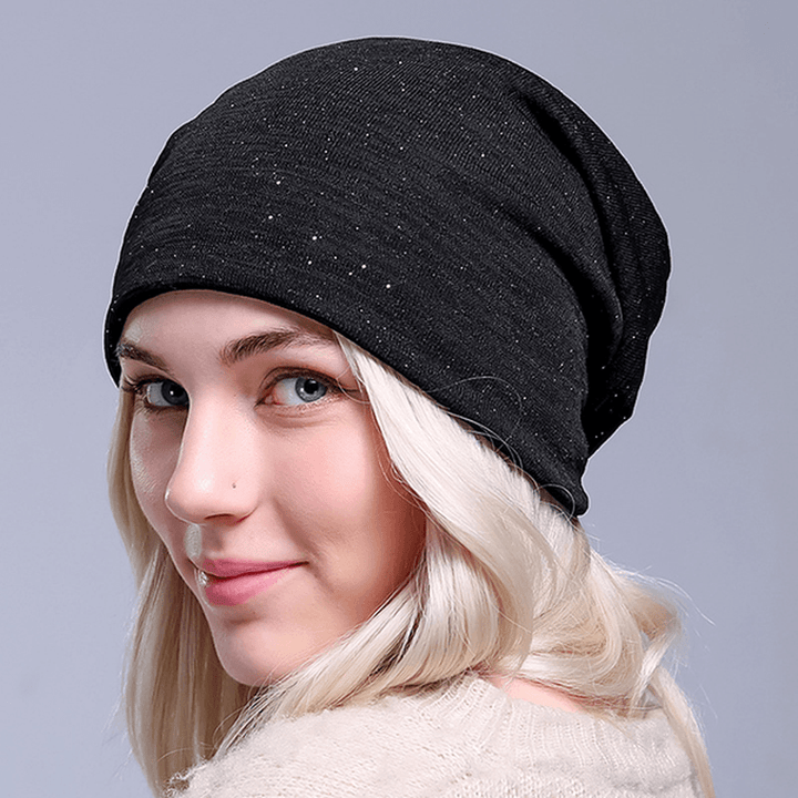 Women Autumn Warm Beanies Cap Solid Color Flexible Hip-Hop Skullies Bonnet