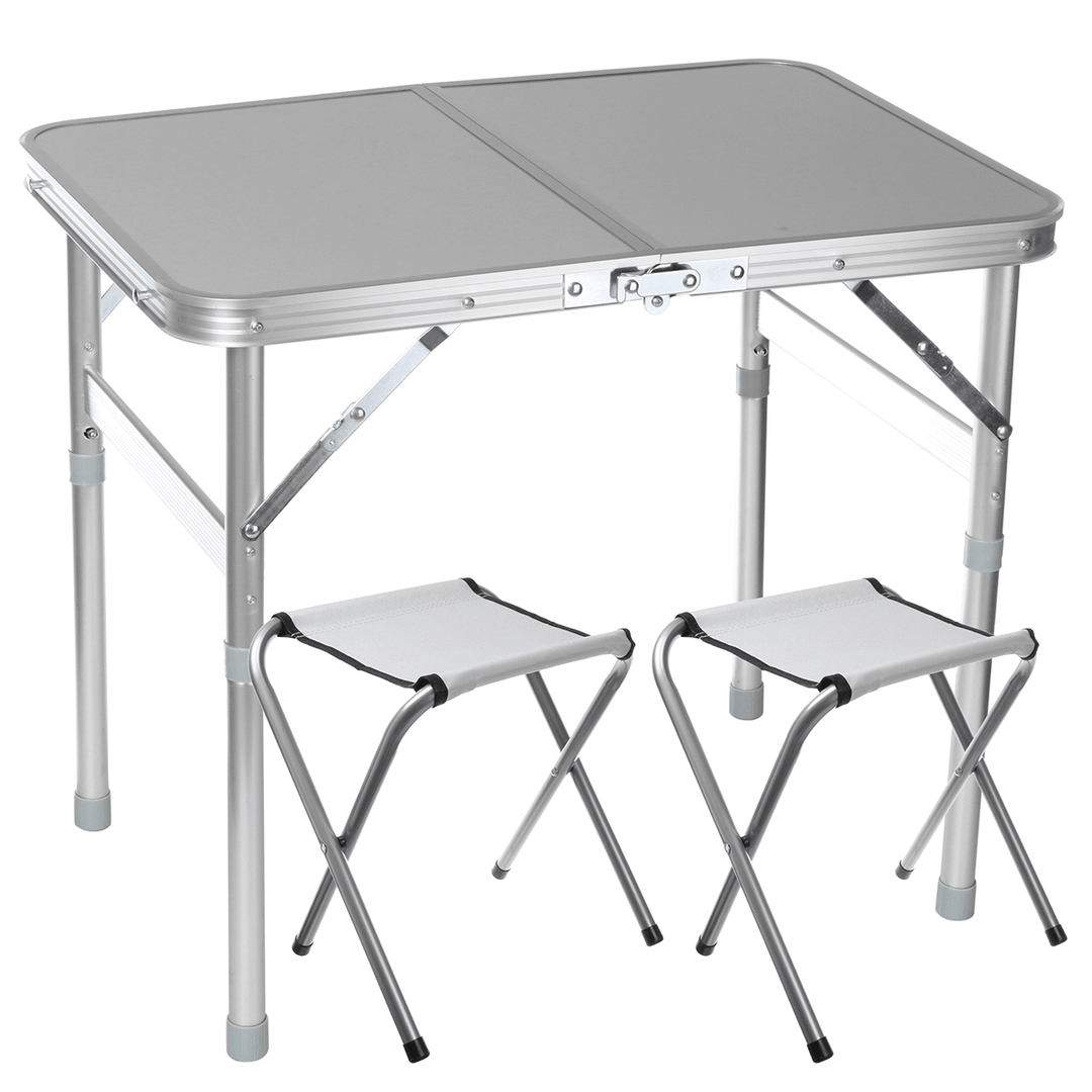 Foldable Desk with 2 Chairs Folding Picnic Table with 2 Stools Aluminum Laptop Desk Chair Set Height Adjustable Portable Outdoor Camping Dining BBQ Party Table - MRSLM