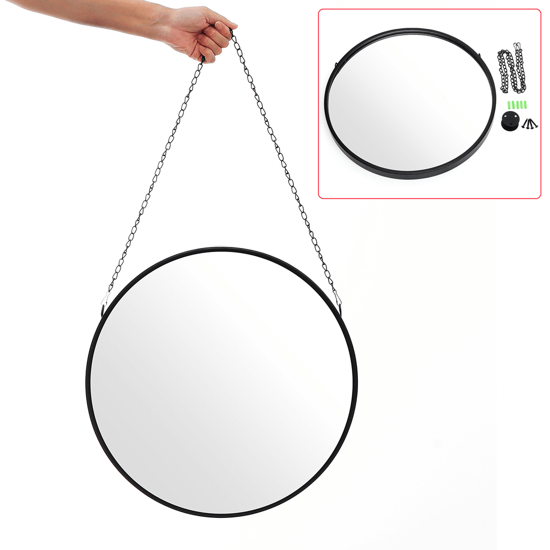 Round Industrial Black Metal Mirrors Hanging Chain Wall Mounted Retro Decor