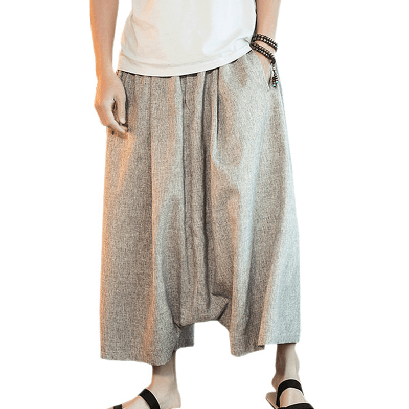 Chinese Style Casual Breathable Wide Leg Pants Fashion Men'S Large Size Calf-Length Pants