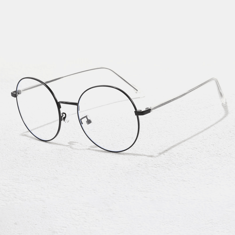 Unisex Simple Natural round Frame Anti-Blue Glasses Metal Frame Resin Len Flat Glasses