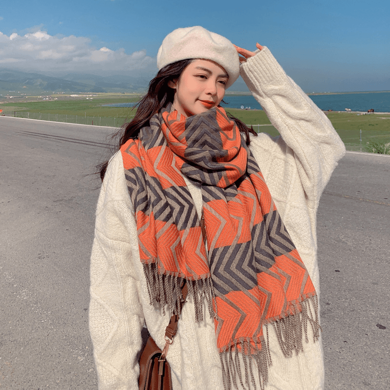 Imitated Wool All-Match Double-Sided Autumn and Winter Thickened Warm Scarf