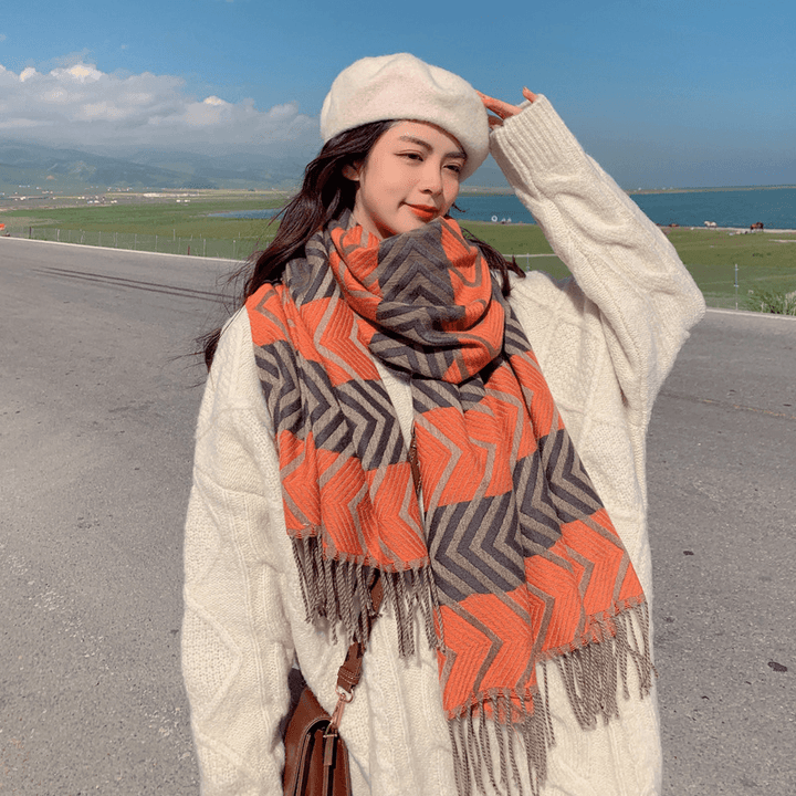 Imitated Wool All-Match Double-Sided Autumn and Winter Thickened Warm Scarf