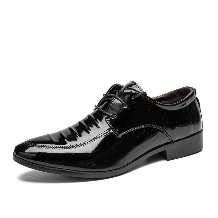 Men Leather Breathable Pointy Toe Soft Sole Lace up Business Casual Dress Shoes