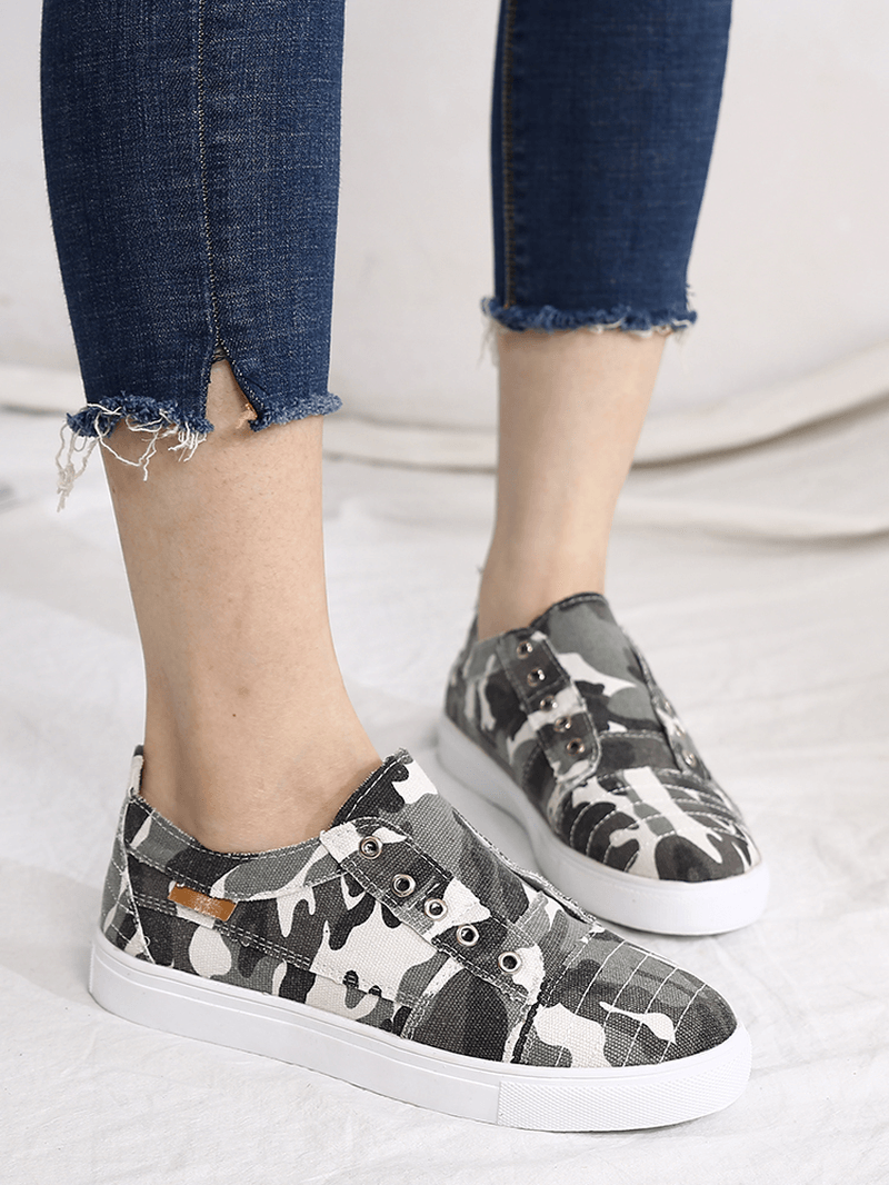 Women Camouflage Canvas Wide Fit Comfy Wearable Casual Flats