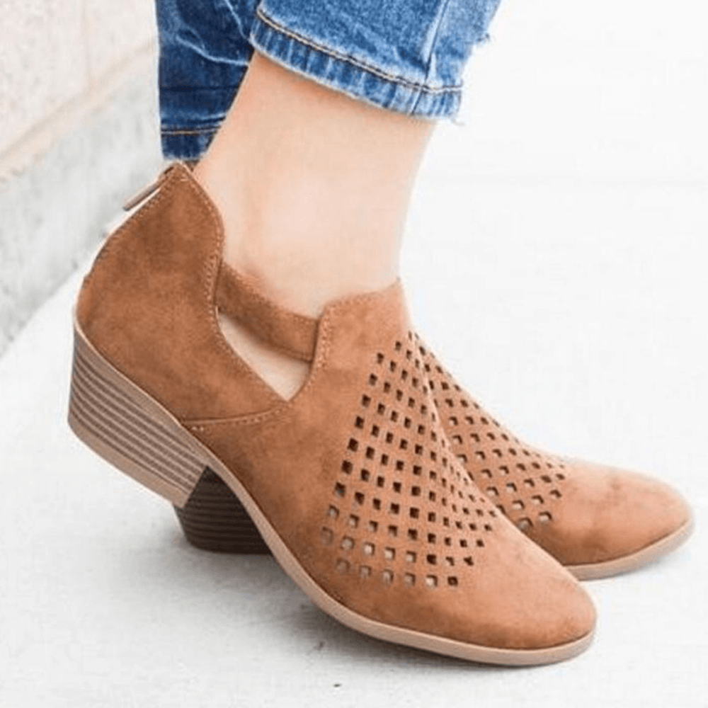 Large Size Women Pattern Hollow Out Suede Slip on Pumps - MRSLM