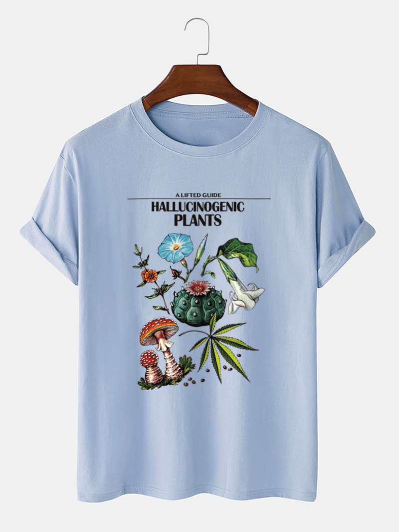 Mens Plants Pattern Print 100% Cotton O-Neck Short Sleeve T-Shirt