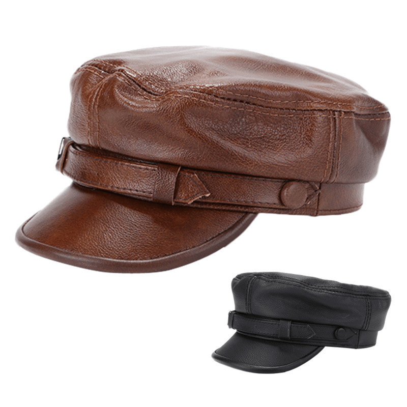 Unisex Genuine Leather Breathable Flat Hats Adjustable Cap - MRSLM