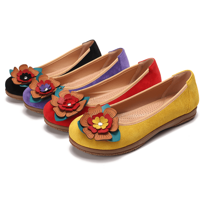 Women Suede Flower Slip on Comfort Casual Flats