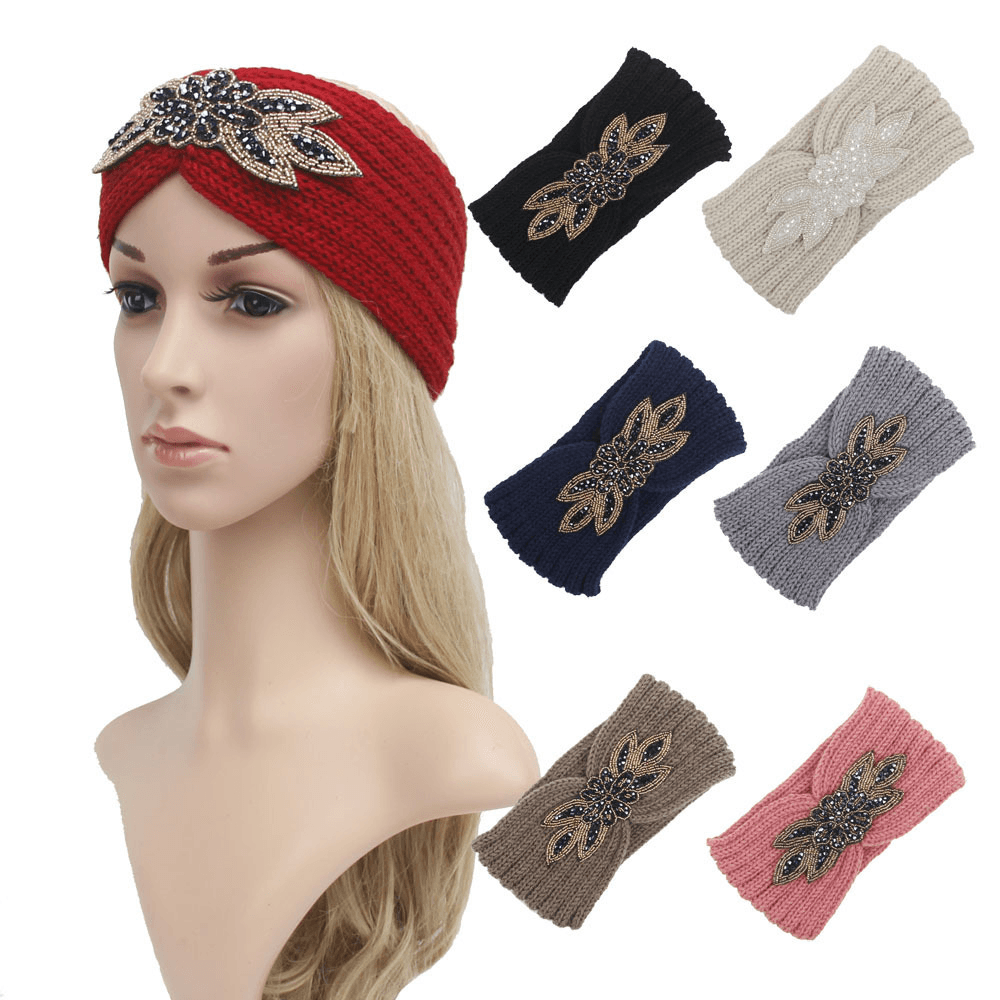 Hair Band with Hexagonal Diamond Sticking Knit Woolen Head