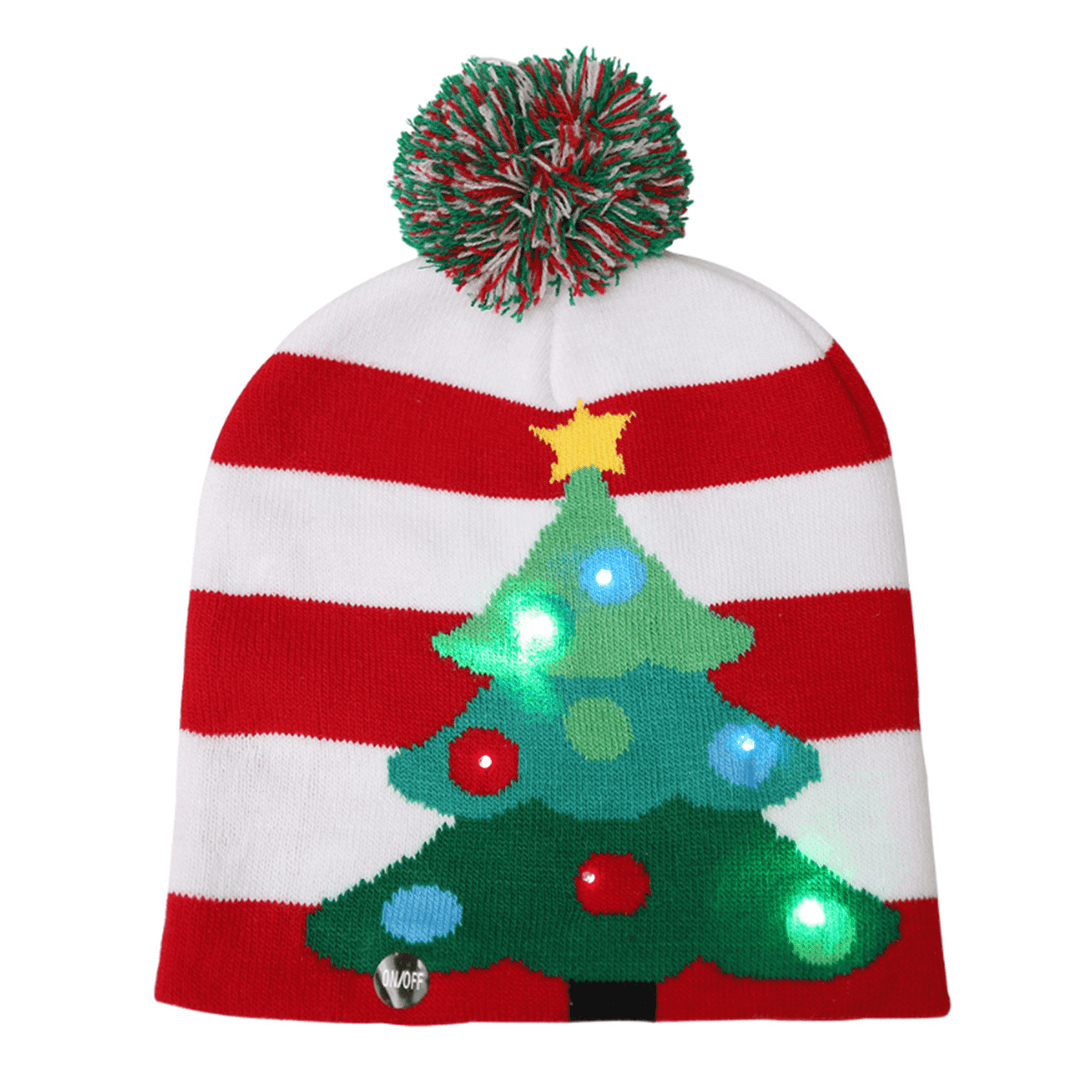 Christmas LED Light Winter Beanie Cap Santa Claus Snowflake Knitted Hat Decor - MRSLM