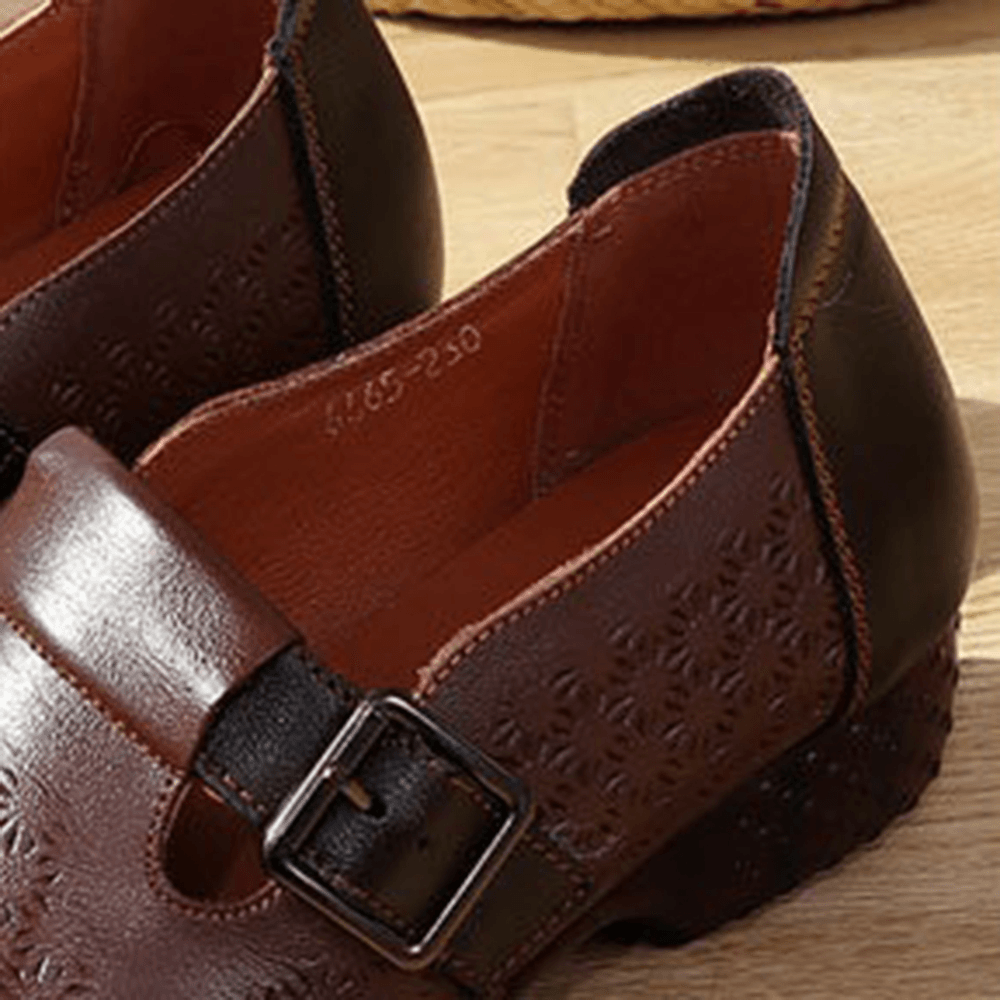 Women Comfy Soft Breathable Hollow Wearable Buckle Casual Leather Loafers