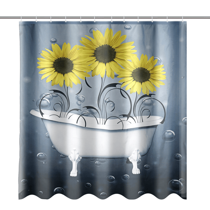 Sunflower Shower Curtain Non-Slip with Free Hooks Waterproof Fabric Bathroom Set - MRSLM