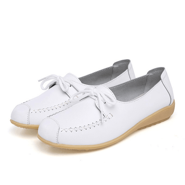 Pure Color Lace up Soft Sole Casual round Toe Flat Shoes