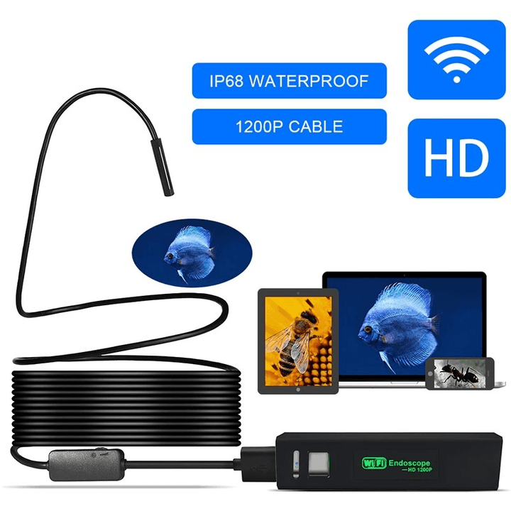 Wireless Endoscope Camera Wifi 1200P HD Borescope Inspection Camera IP68 Waterproof Snake Camera for Iphone Android for Inspecting Motor Engine Sewer Pipe Vehicle - MRSLM