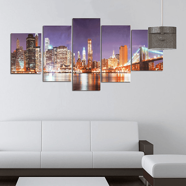 5Pcs Cityscape Night Canvas Art Print Paintings Picture Home Wall Decor