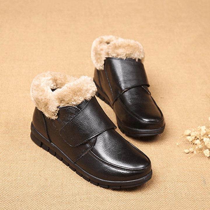 Genuine Leather Cotton Shoes Casual Slip on Fur Lining Boots