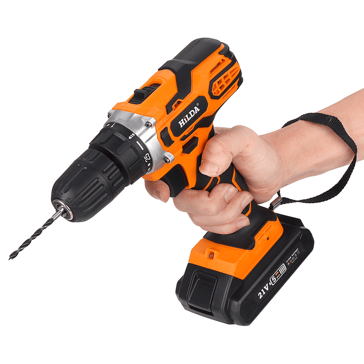 21V Cordless Electric Drill Driver 520N.M LED Portable Rechargeable Screwdriver Hammer Drill W/ 1/2 Battery