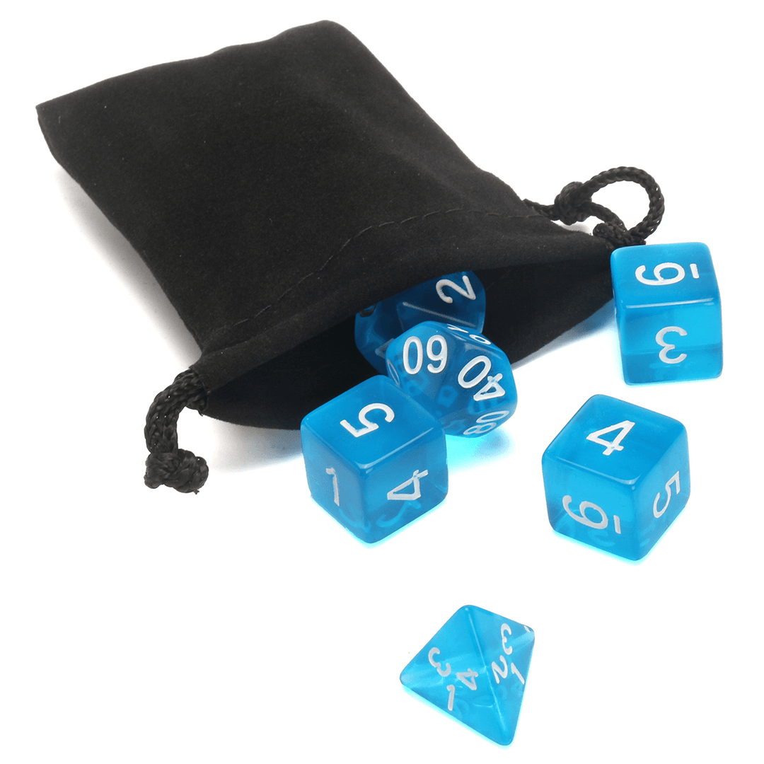 10PCS Sky Blue Acrylic Polyhedral Dice Set with Storage Bag Geometric Multi Sided TRPG Board Game Dices Toys