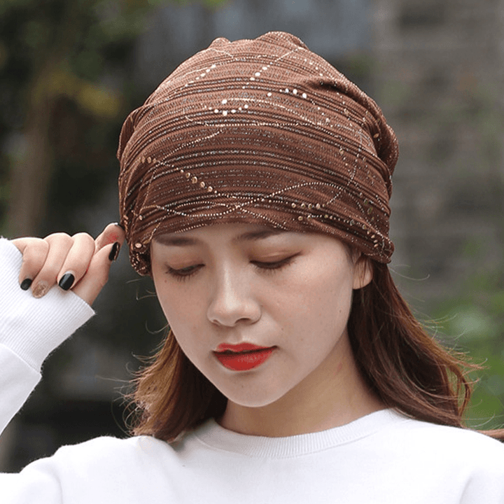 Women Ethnic Cotton Breathable Beanie Cap Fashion Print Brimless Cap