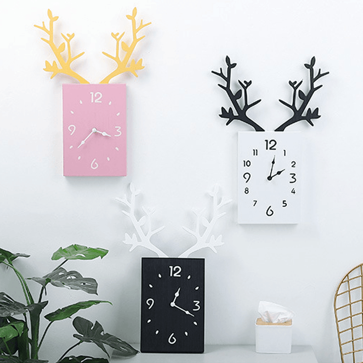 50 X 35Cm Simple Wooden Antler Wall Clock Roman Numerals Wall Home Office Decor