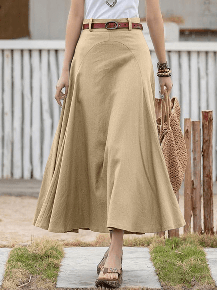 100% Cotton Solid Side Zipper Spliced Casual Loose Skirt for Women - Perfect for All Seasons