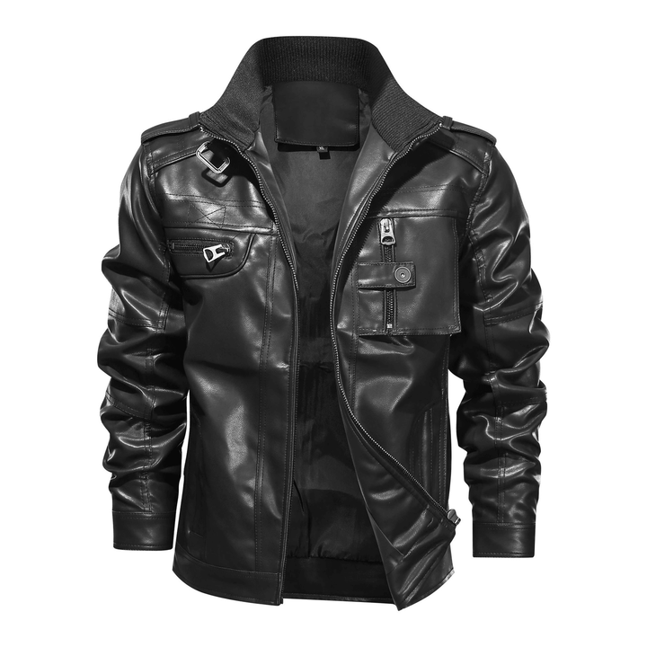 Men'S Leather Jacket Jacket Large Size Stand-Up Collar Leather Clothing Trend