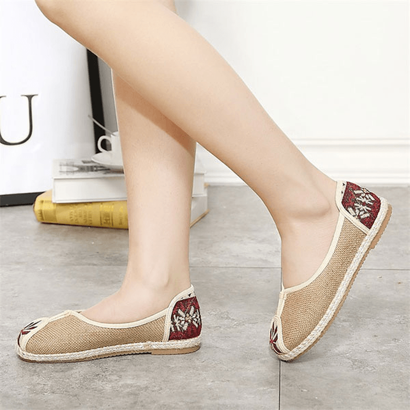 Women Casual Slip on Flax Outdoor Flat Loafers