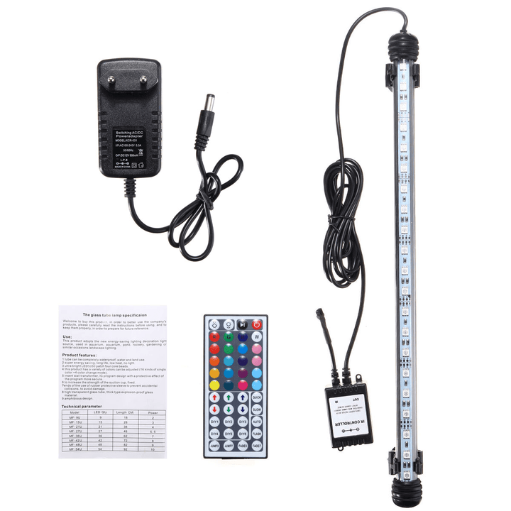 38CM 5.9W RGB LED Aquarium Fish Tank Light SMD5050 Color Changing Bar Submersible Lamp + Remote Control AC110-240V - MRSLM