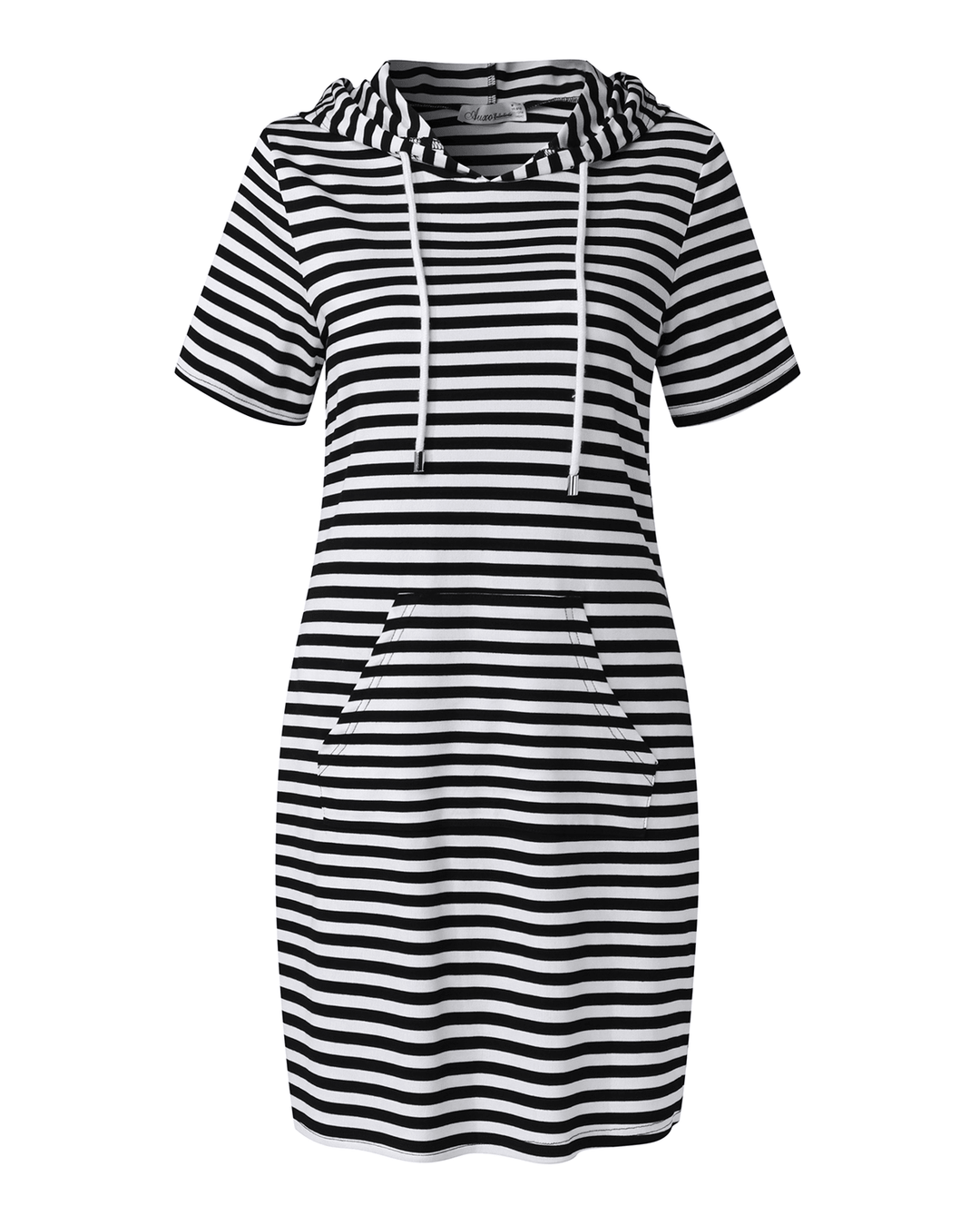 Striped Drawstring Short Sleeve Casual Shirt Pocket Dress - MRSLM