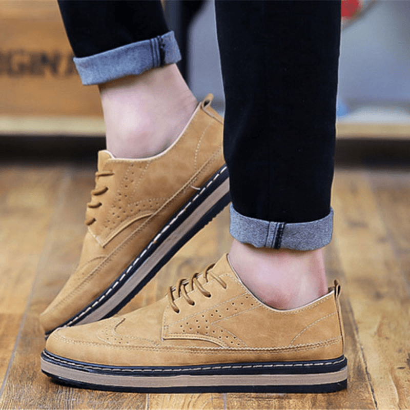 Men Casual Retro British Style Leather Brogue Oxfords Shoes