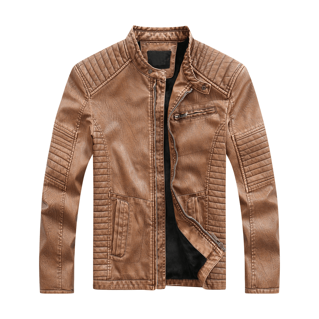 3New Style Washed Men'S Pu Leather Jacket