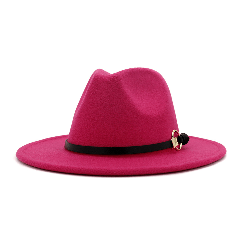 Simple Belt Flat Brim and Big Rim All-Match Jazz Hat