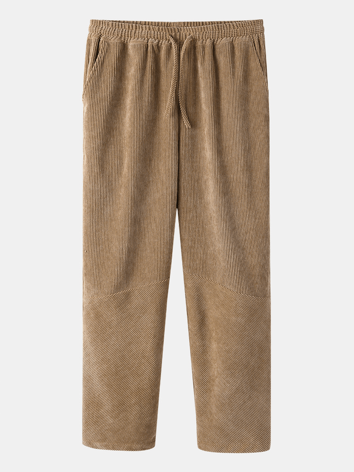 Mens Corduroy Drawstring Pocket Wide Leg Cargo Pants