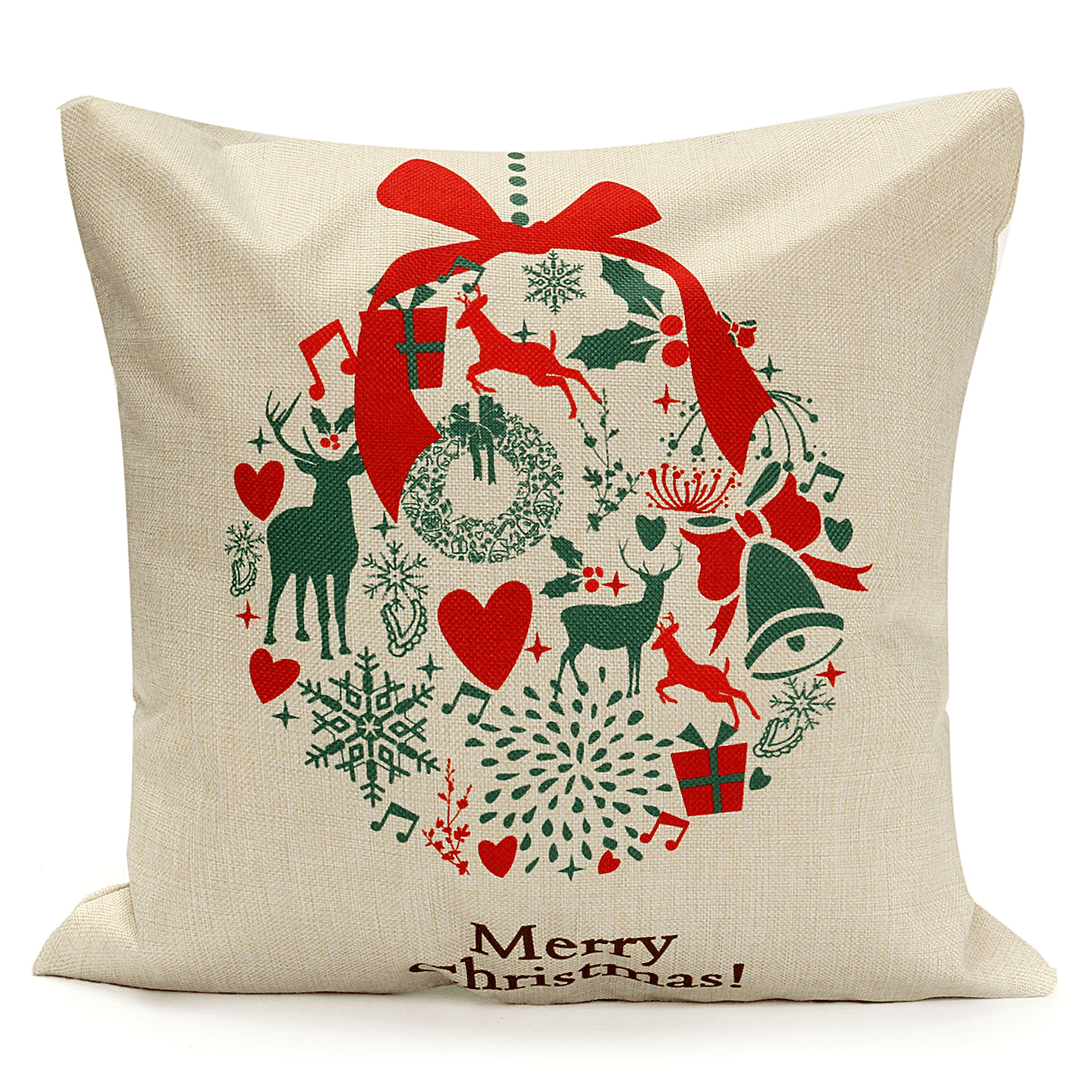 45X45Cm Christmas Tree Red Deer Gift Fashion Cotton Linen Pillow Case Santa Claus Home Decor