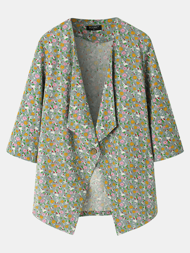 Bohemian Floral Print 3/4 Length Sleeves Casual Jacket for Women - MRSLM