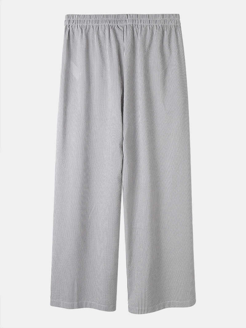 Striped Print Elastic Waist Pocket Wide Leg Casual Pants for Women