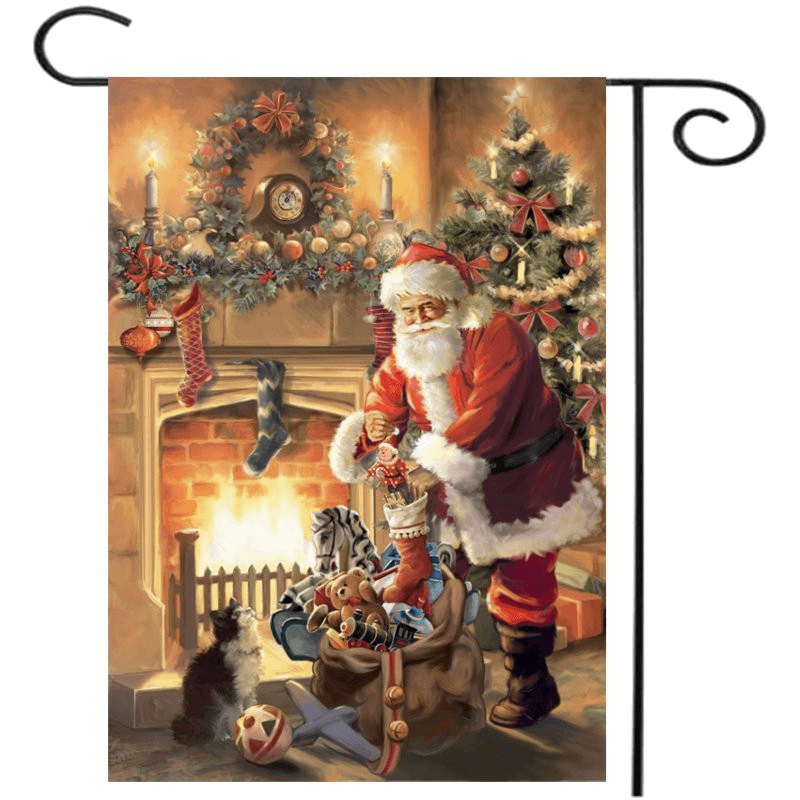 30X45Cm Christmas Polyester Santa Claus Welcome Flag Garden Holiday Decoration